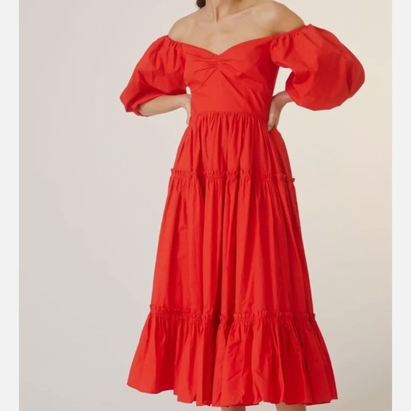 Anthro ATSU Dress Women 10P Red Off-The-Shoulder Preppy Poplin Sundress - Picture 4 of 16